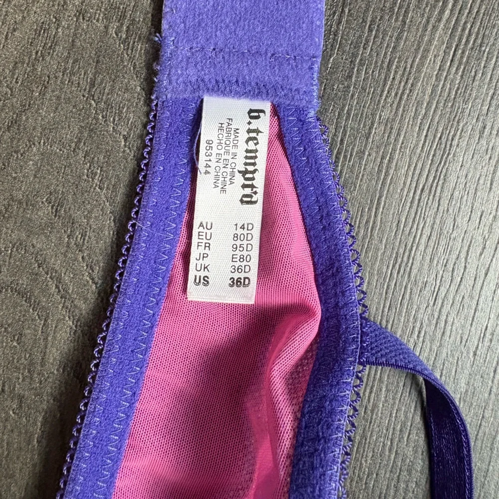 b.tempt'd Womens Purple Floral Lace Balconette Bra Underwire Size 36D